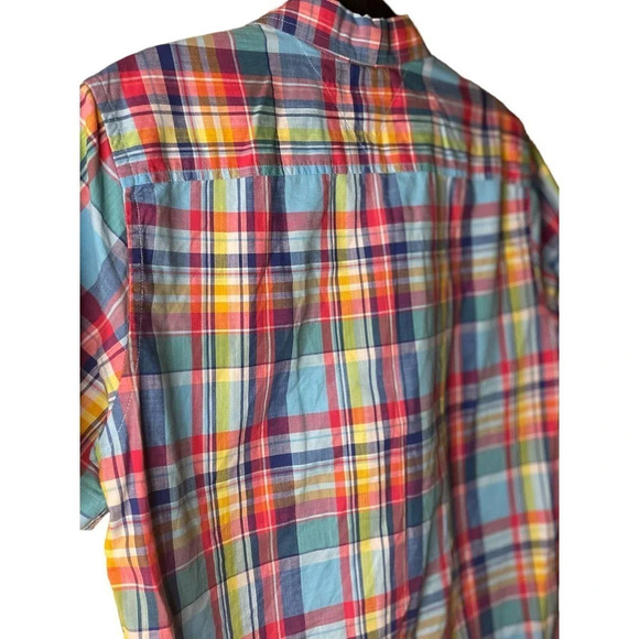 Tommy Hilfiger Men's Colorful Madras Plaid Size Medium Short Sleeve 100% Cotton - Picture 7 of 7